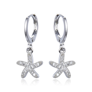 Elegant starfish drop earrings featuring shiny cubic zirconia on a white background