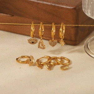 18K gold plated stainless steel earring set with evil eye, heart and star zircon charms