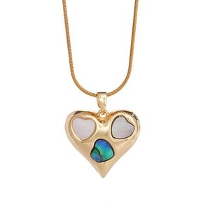 Golden heart shield necklace with colorful zircon inlay and elegant snake bone chain
