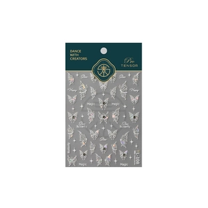 Laser silver butterfly nail stickers with stars and rhinestones, model TL-108