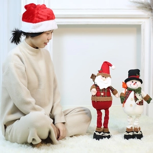Standing Santa Claus and snowman dolls set with telescopic legs for Christmas home decor