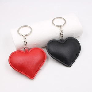 Heart Shape Keychain PU Leather Padded Bag Charm Soft Sweet Pendant Car Key Ring Handbag Accessory