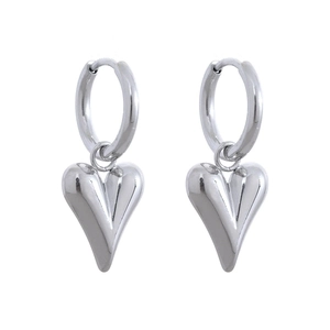 Boucles d'oreilles créoles cœur en acier inoxydable argenté poli de haute qualité