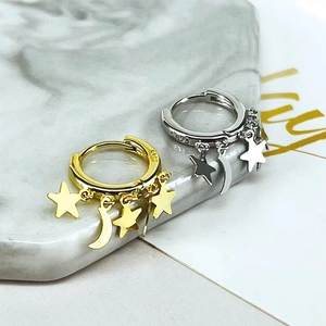 Star and Moon S925 sterling silver hoop earrings set in gold and silver finishes