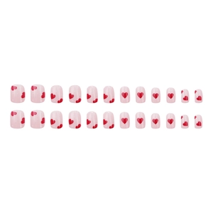 Rosa Press-on-Nägel mit roten Herzmustern und weißen Punkten im 24er-Set