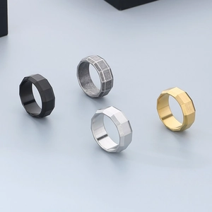 Geometric Faceted Ring Stainless Steel Brushed Matte Minimalist Industrial Style Nordic Jewelry Band For Men