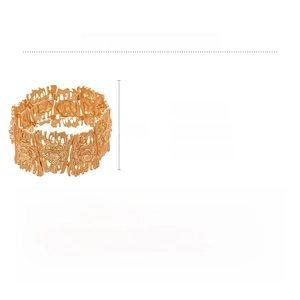 Detail view of 6cm height golden matte hollow flower cuff bracelet with dimension specs