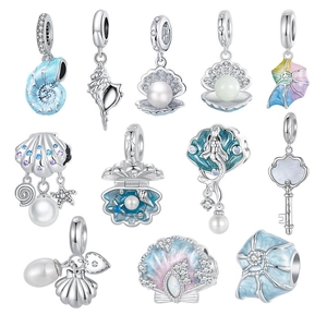 Breloques DIY Thème Océan Argent Sterling 925 Émail Zircon Künstliche Perle Sirène Coquille Accessoires Bijoux Exquis