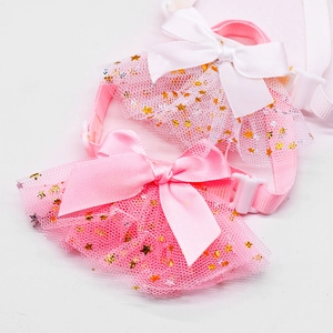 Star pattern mesh pet bow ties in pink and white with adjustable buckles and ribbons