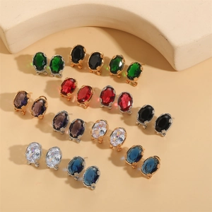 French vintage style oval crystal zircon earrings in various colors with gold and silver bases
