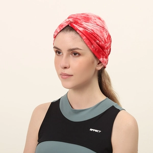 Women's streetwear tie-dye beanie hat and headband in red and white sports style