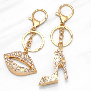 Porte-Clés Tendance En Strass Lèvres Et Chaussure À Talon Haut Alliage Cristal Bijou De Sac Pour Femme