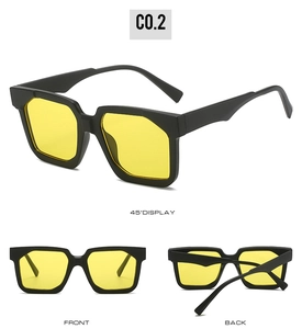 Detaillierte Ansichten einer quadratischen Sonnenbrille mit schwarzem Rahmen