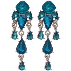 Orecchini pendenti geometrici con cristalli blu lago e perni in argento per donne