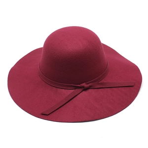 Elegant wine red wide-brim wool felt hat with matching ribbon for children and parents