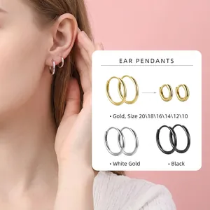 Minimalist S925 sterling silver hoop earrings in gold, silver, and black finishes