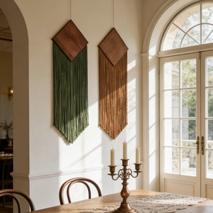 Bohemian Macrame Wall Hanging Tapestry Cotton Rope Fringe Tassels With Wood Board Decor For Living Room Bedroom