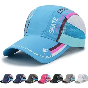 Unisex Breathable Quick-Drying Baseball Cap Street Skate Style Letter Print Color Block Patchwork Mesh Sun Hat For Outdoor Travel