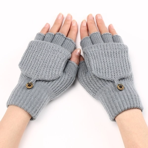Convertible Fingerless Gloves Acrylic Knitted Mitten Flap Cover Button Thermal Winter Hand Warmer For Men Women Unisex