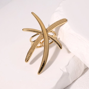 Golden stainless steel dragonfly ring with minimalist multilayer cross design for women