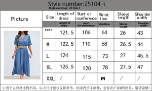 Detailed size chart for women's short sleeve midi dress with bust and waist measurements