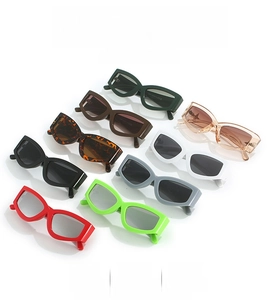 Detailed grid showing multi-color Y2K cat-eye sunglasses with retro rectangle frames