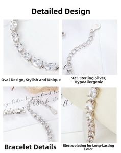 Detail view of S925 sterling silver bracelet with oval zirconia and adjustable clasp