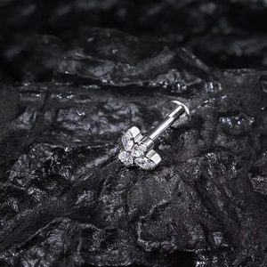 G23 Titanium heart-shaped flower labret stud with clear cubic zirconia crystals
