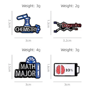 Set kreativer Emaille-Anstecknadeln mit Chemieflaschen und Dopamin-Molekül-Design