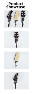 Detailed view of resin guitar headstock wall hooks with vintage design and metal U-hooks