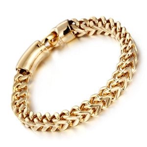 Men's titanium steel V-shaped thick gold chain bracelet with woven wheat pattern