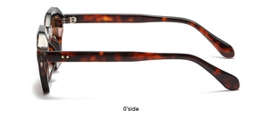 Side view of tortoise shell polygon sunglasses showing metallic rivet detail and frame thickness