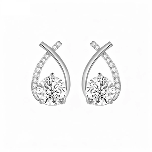 Elegant silver fishtail cross stud earrings with sparkling cubic zirconia main stones