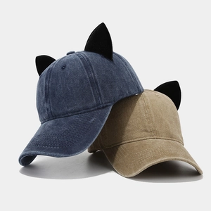 Cute Cat Ear Baseball Cap Washed Cotton Adjustable Sun Protection Casual Hat For Women Men