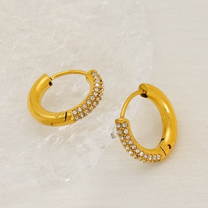 Elegant 18K gold titanium steel hoop earrings with sparkling inlaid rhinestones