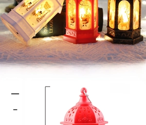Detail view showing 70g weight and holiday patterns on vintage LED Christmas lanterns