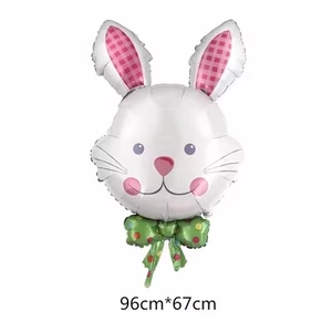 Detail view of Easter bunny foil balloon with dimensions 96cm by 67cm for party decor