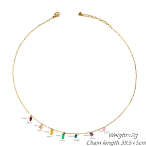 Rainbow cubic zirconia gold necklace in stainless steel with 39.5+5cm adjustable chain