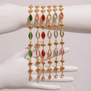 Heart Shaped Marquise Cut Czech Glass Bracelet Stainless Steel 18K Gold Plated Elegant Jewelry For Women