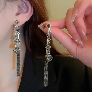 French Vintage Detachable Tassel Earrings With Rhinestone And Silver Earring Post For Women Elegant Antique Silver Jewelry