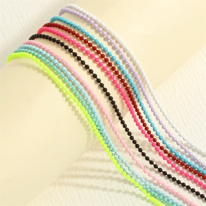 Retro multi-colored bead chain necklace in vibrant finishes for trendy minimalist style