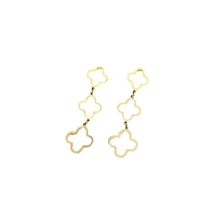 Elegant gold titanium steel dangling earrings with three tiered hollow clover charms
