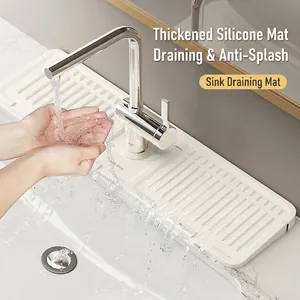 Silicone Faucet Splash Guard Sink Drain Pad Sloped Foldable Mat For Kitchen Bathroom Countertop Drying Rack Grooved