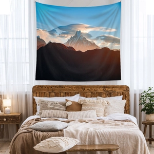 Bohemian wall tapestry with sunset snow mountain scenery for bedroom decor background