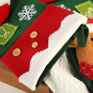 Knitted Christmas stockings with reindeer motifs, wood buttons, and lamb wool cuffs