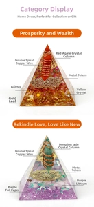 Detail of Orgone energy pyramid with Red Agate, Citrine, and copper spiral metal totem