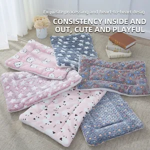 Plush thickened pet warm mats for cats and dogs with various cute cartoon prints