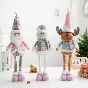 Christmas Plush Fabric Decoration With Telescopic Legs Santa Snowman Reindeer Knitted Figurine For Holiday Home Decor