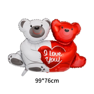 Hugging bears foil balloon with red heart and I Love You text for Valentine's Day decor
