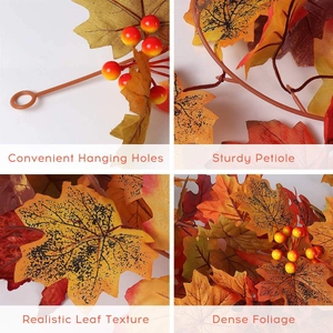 Autumn maple leaf garland with red berries for Thanksgiving and Halloween decor
